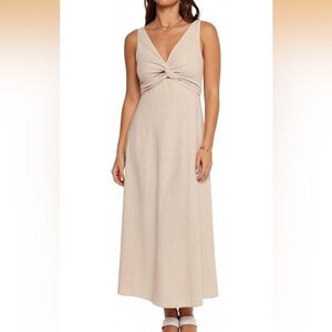 Women's Casual Sleeveless V-Neck Twist Front Linen-Blend Midi Dress